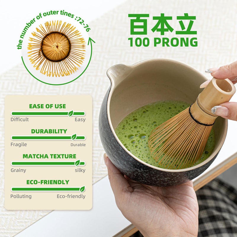 TEANAGOO Matcha Whisk Set Black,7 Pcs Matcha Set,Matcha Kit for Ceremony,Tradition Tea Set for Making Breakfast/Latte,Matcha Whisk Set with Bowl(Chawan)/Whisk and Holder,Gift for Family/Friend - Image 2